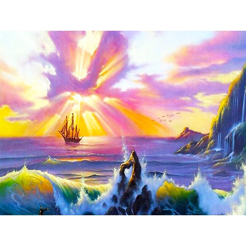 New 5D DIY Diamond Painting Sea View Diamond Embroidery Sailboat Cross Stitch Full Round Drill Home Decor Manual Art Gift