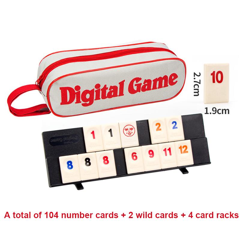 Juego Rummy Cube con 4 Atriles Set de Juego Rummy Cube de 106 Piezas con Estuche Portátil Set de Viaje de Fichas Rummy para Familia Juegos de Mesa Clásicos