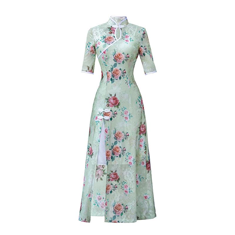 Cheongsam summer new Chinese style national style improved Aodai dress showing thin temperament three-dimensional pattern classical style
