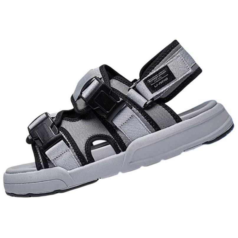 Li Ning Comfortable Round Toe Beach Sandals Men's Gray AGUT013-2