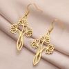 Dawapara Lotus Flower Dangle Earrings for Women Stainless Steel Round Flower Charm Yoga Jewelry Buddhist Spiritual Amulet