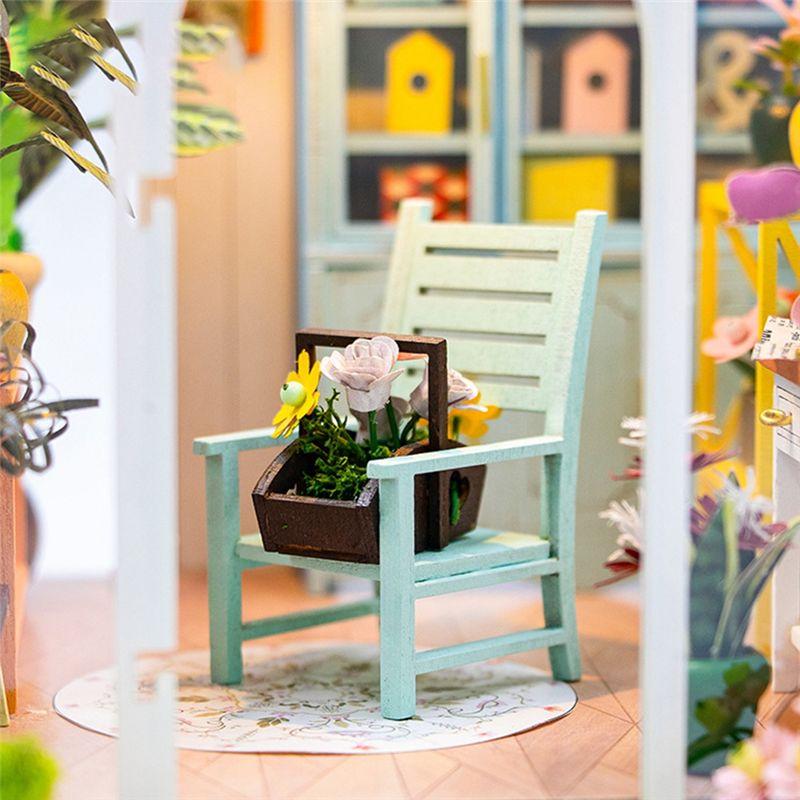 AEE4-DIY Garden House Book Nook Shelf Insert Miniature Building Kits Wooden Doll House Flower Garden Room Bookshelf
