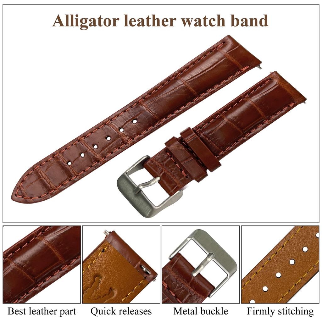 19mm Brown Crocodile Watch Quick Crocodile Leather Replacement Watch Band with Wrist Brown [vietnamcreations] Strap, Release, Buckle, Handmade, Men's,