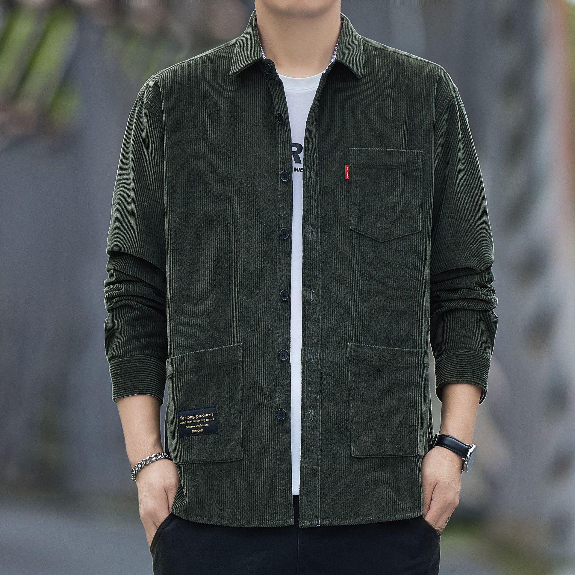 

Мужская вельветовая рубашка с длинным рукавом, повседневная свободная осенняя толстая японская модная рубашка, куртка для мужчин 2XL армия зеленый