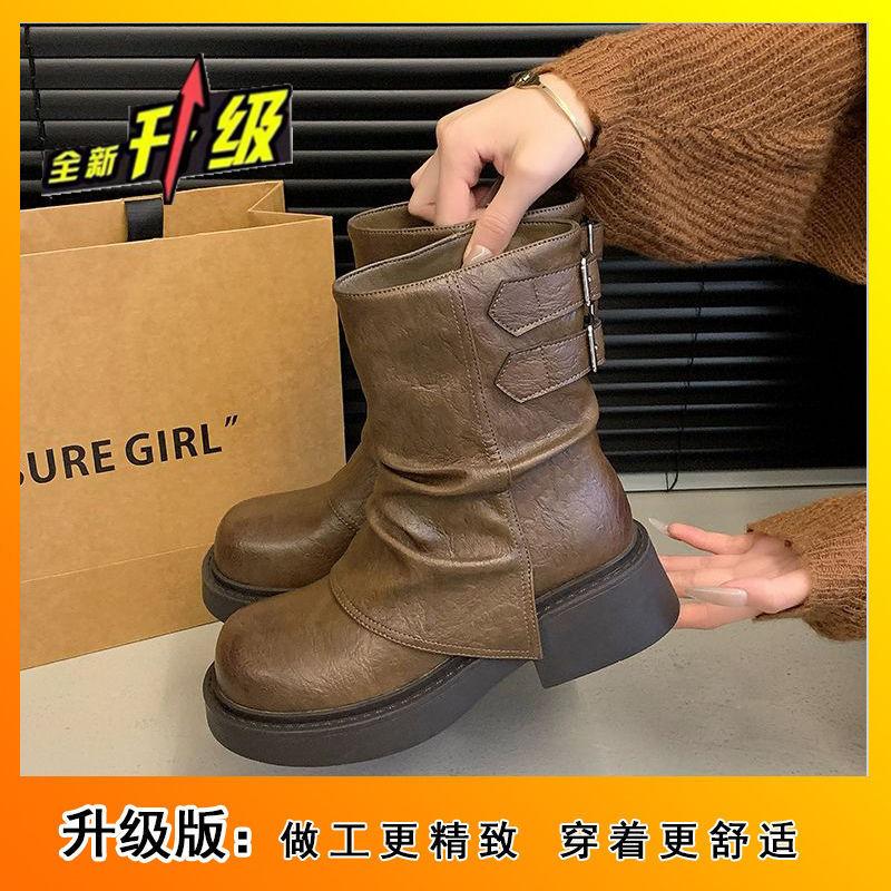 

Thick-soled early autumn brown British style retro pile Maillard Martin women s short new 40