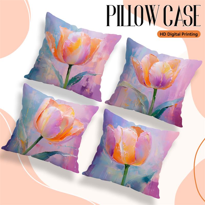 Abstract Tulip Oil Painting Cushions Pillowcase Printed Polyester 45X45Cm Throw Pillow Cover Decorative Sofa Cushion Pillowslip