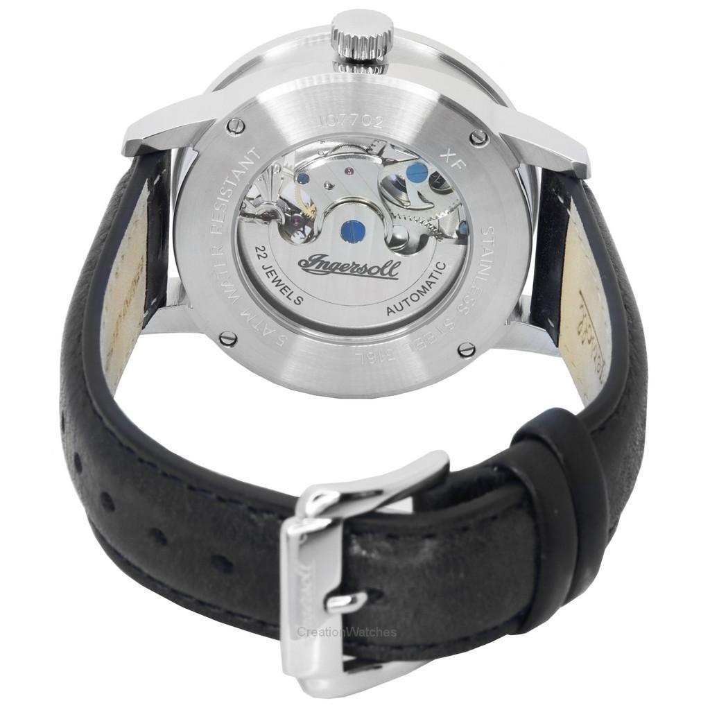 Ingersoll The Jazz Sun and Moon Phase Leather Strap Skeleton Silver Dial Automatic I07701 Mens Watch