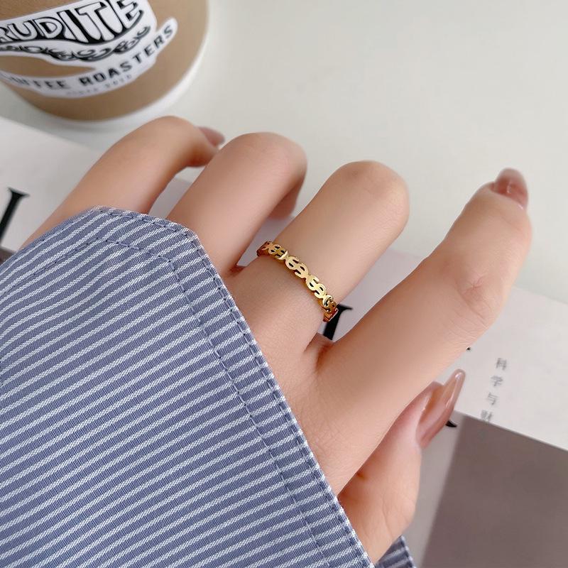 18K Gold-Plated Korean-American Style Coin Symbol Titanium Steel Ring for Women