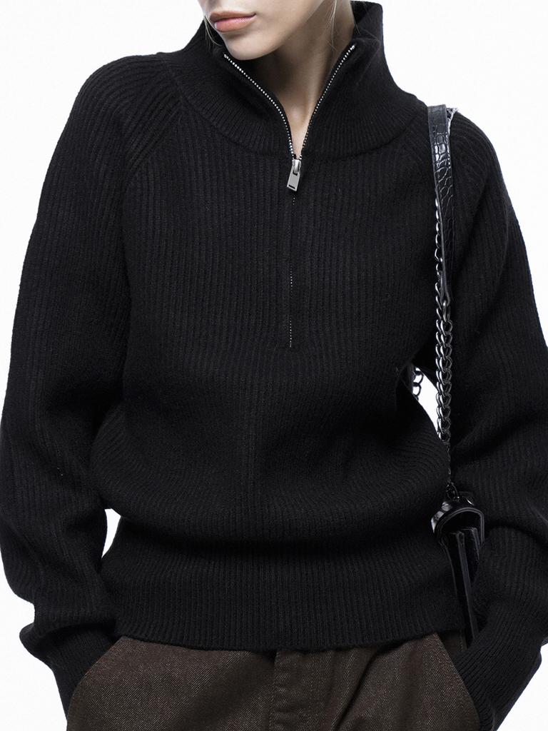 Chaenseseunoi Soft Hazy Half Zip-Up Knit - Black /W243Tp05Bk