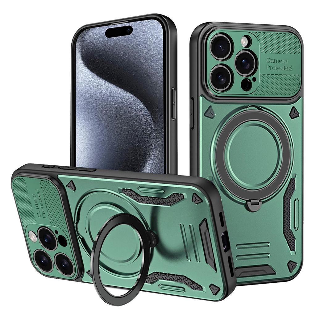 For iPhone 15 Pro Max Case Compatible with MagSafe Shockproof TPU + PC Phone Back Cover with Kickstand