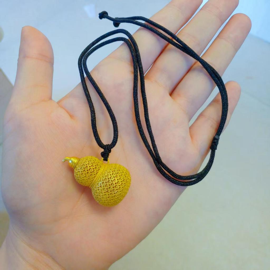 Fireproof Gold Gourd Pendant with Black Rope Sweater Chain - Non-fading, High Color Retention, New Chinese Hollow Design