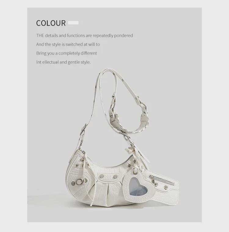 Geantă de motocicletă plisată Crescent pentru femei 2023, cu nituri și ciucuri