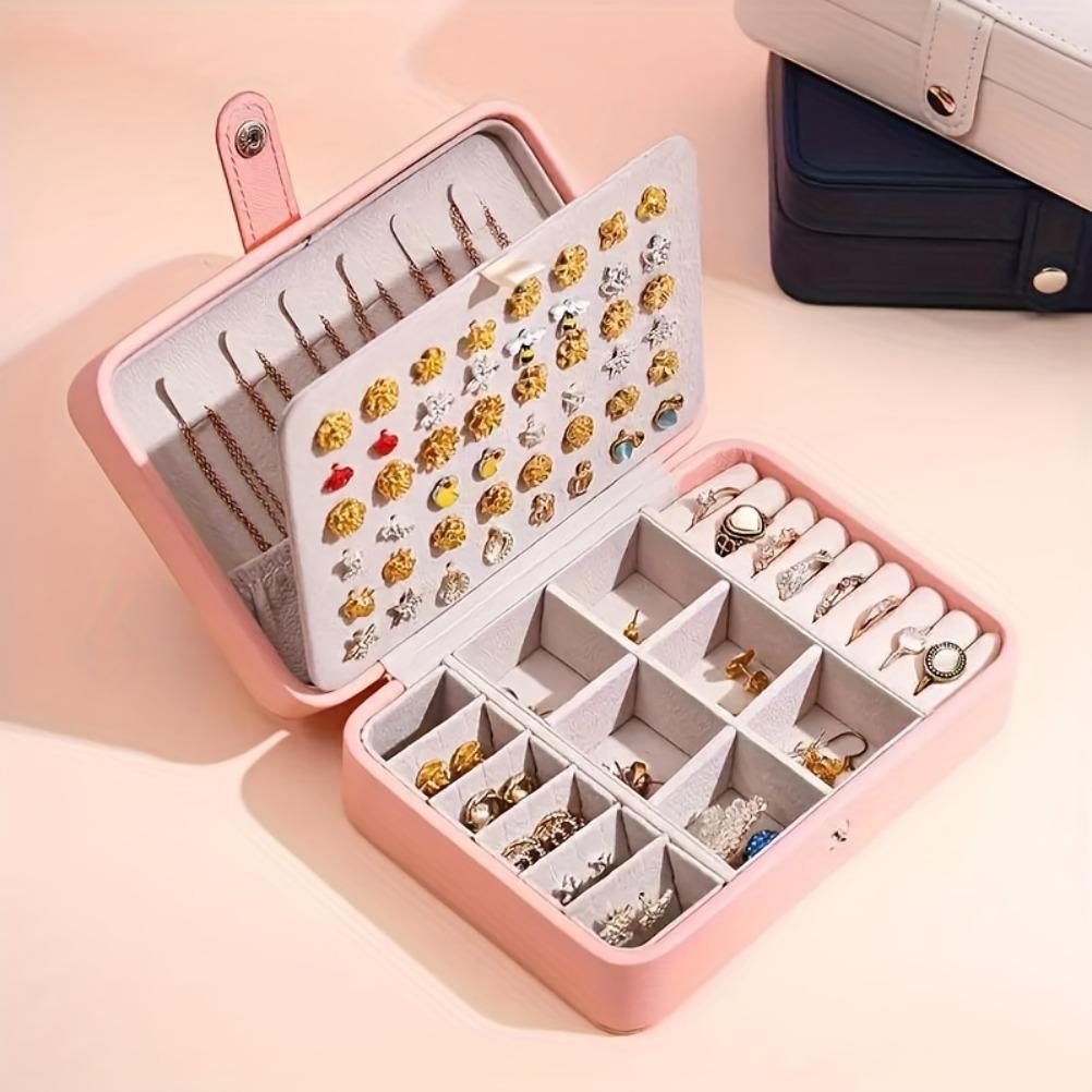 Large Capacity Travel Jewelry Storage Box Double Layered Buttoned Jewelry Organizer Portable Jewelry Storage Box Home Decoration