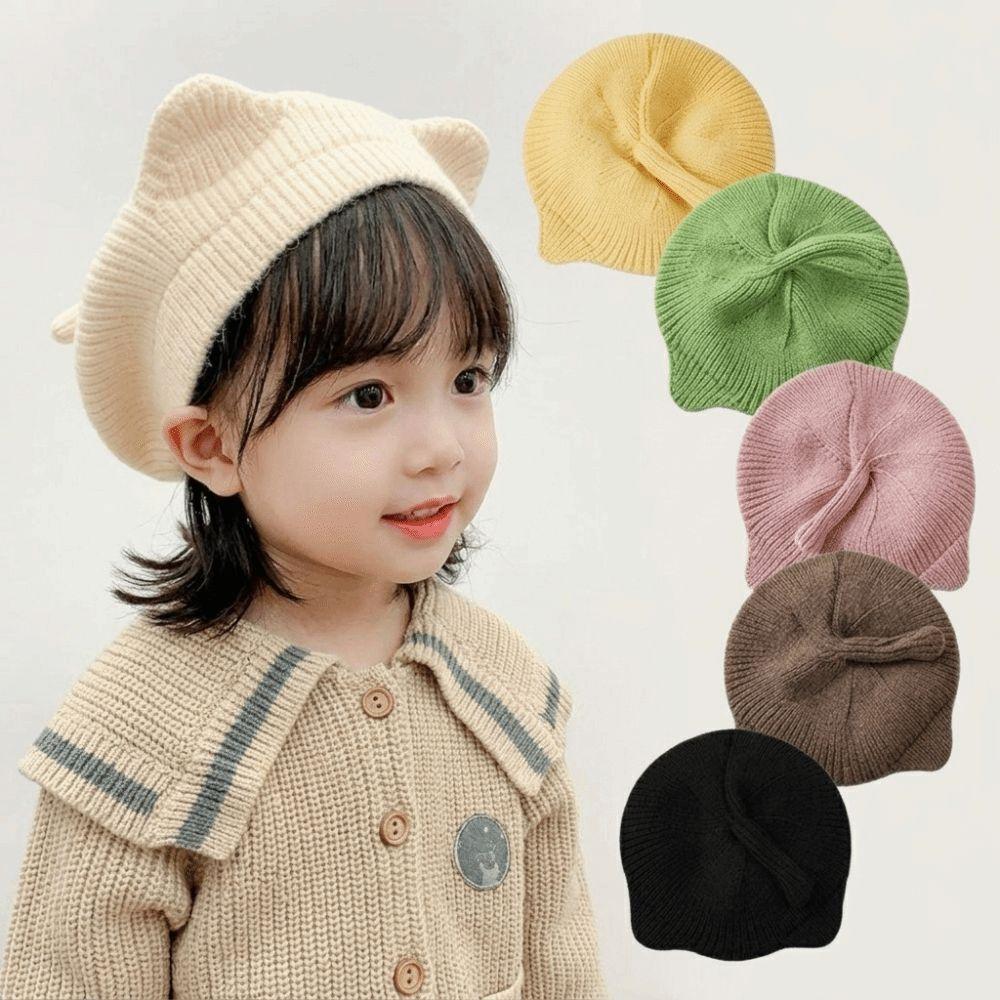 Korean Style Girls Knit Beret Hat Cartoon Cat Ear Cat Ear Beret  Birthday Holiday Gift