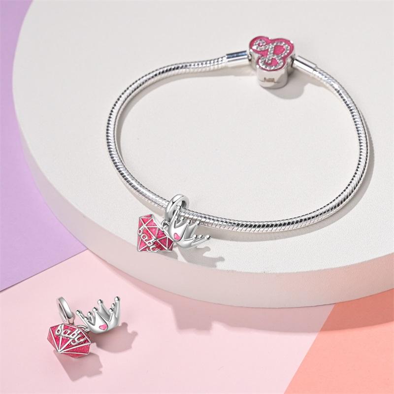 925 Silver Fashion Pink Princess Skirt Bag Lipstick Charms Beads Fit 3mm 925 Bracelet DIY Jewelry Birthday Gift