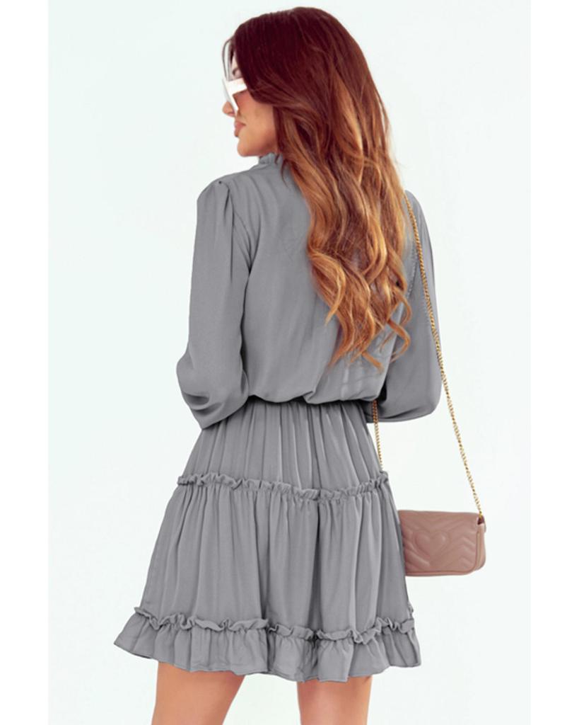 Azura Exchange V Neck Long Sleeve Ruffle Tiered Mini Dress