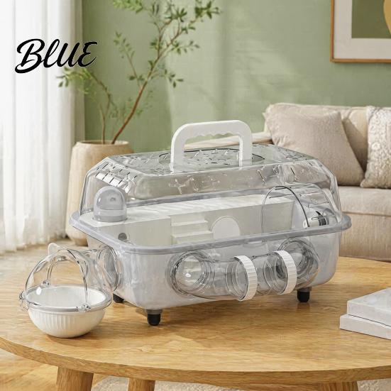 Dwarf Hamster Habitat Cage with Tunnel Transparent House Running Wheel Tunnel Pipes And Water Dispenser 2-Tier Playpen for Small Pets Animal