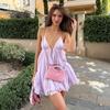European & American V-neck Strappy A-line Fluffy Dress: Women's Vacation Open Back Camisole Fashion.