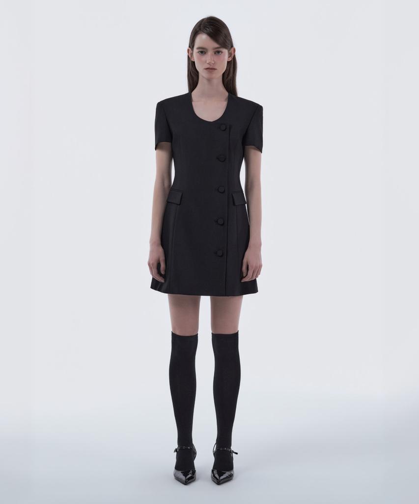 Mausolleum Jenn Round Neck Half-Sleeve Suit Jacket Dress - Black