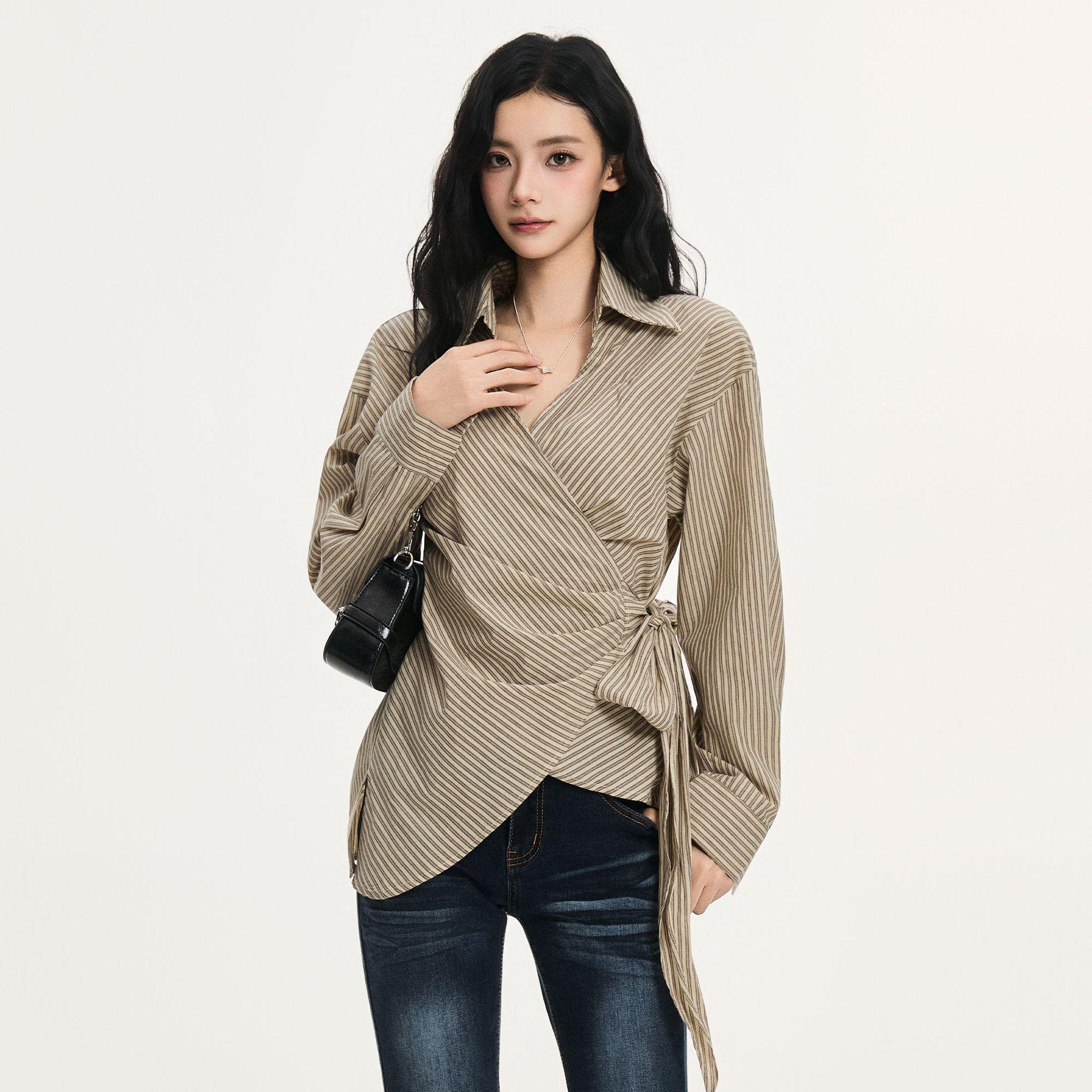 Korean Style Sleek Side Tie Casual Lapel Top Free Size