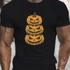 Herren Schwarz Halloween T-Shirt mit vertikalem Kürbis-Aufdruck Leichtes Kurzarm-Rundhals-Freizeit-Oberteil