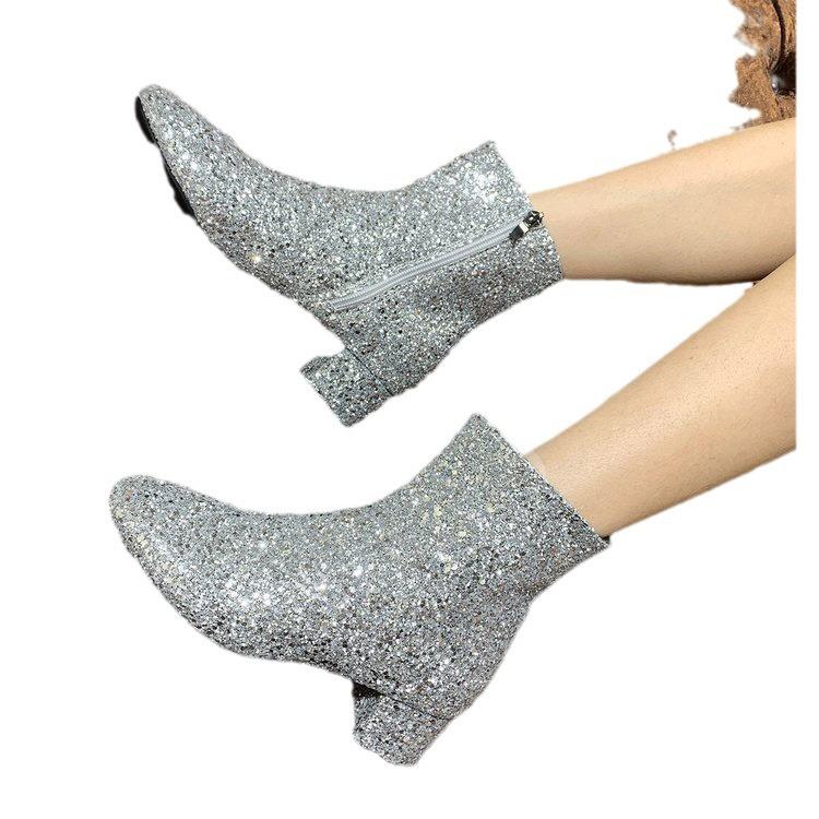 Dámské nadměrně velké třpytivé módní boty Dámské stylové boty Martin Kotníkové boty na robustním podpatku