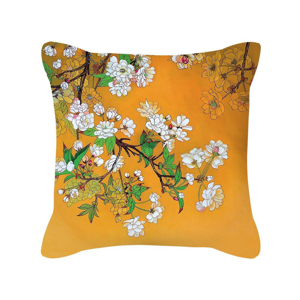 Nordic Plant Pillow Cover, Retro Flower and Bird Peach Skin Pillow Cover, Sofa Pillow, Office Cushion