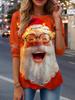 Women's Festive Santa Long Sleeve, Holiday Graphic Print Top,2025 Christmas Party Wear, Winter Seasonal Comfort Fit