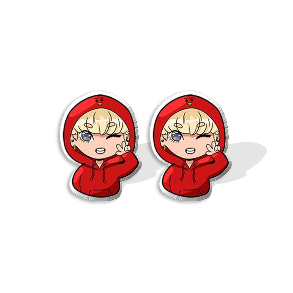 1 пара серьги-гвоздики с изображением животных из мультфильма BTS на капюшоне, милые серьги с персонажами Bangtan Boys из мультфильма, ювелирный аксессуар для фанатов K-pop ARMY 1