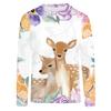 Spring and Autumn Cartoon Cute Sika Deer Pattern 3D Printed Top for Women's Casual Long Sleeve T-shirts