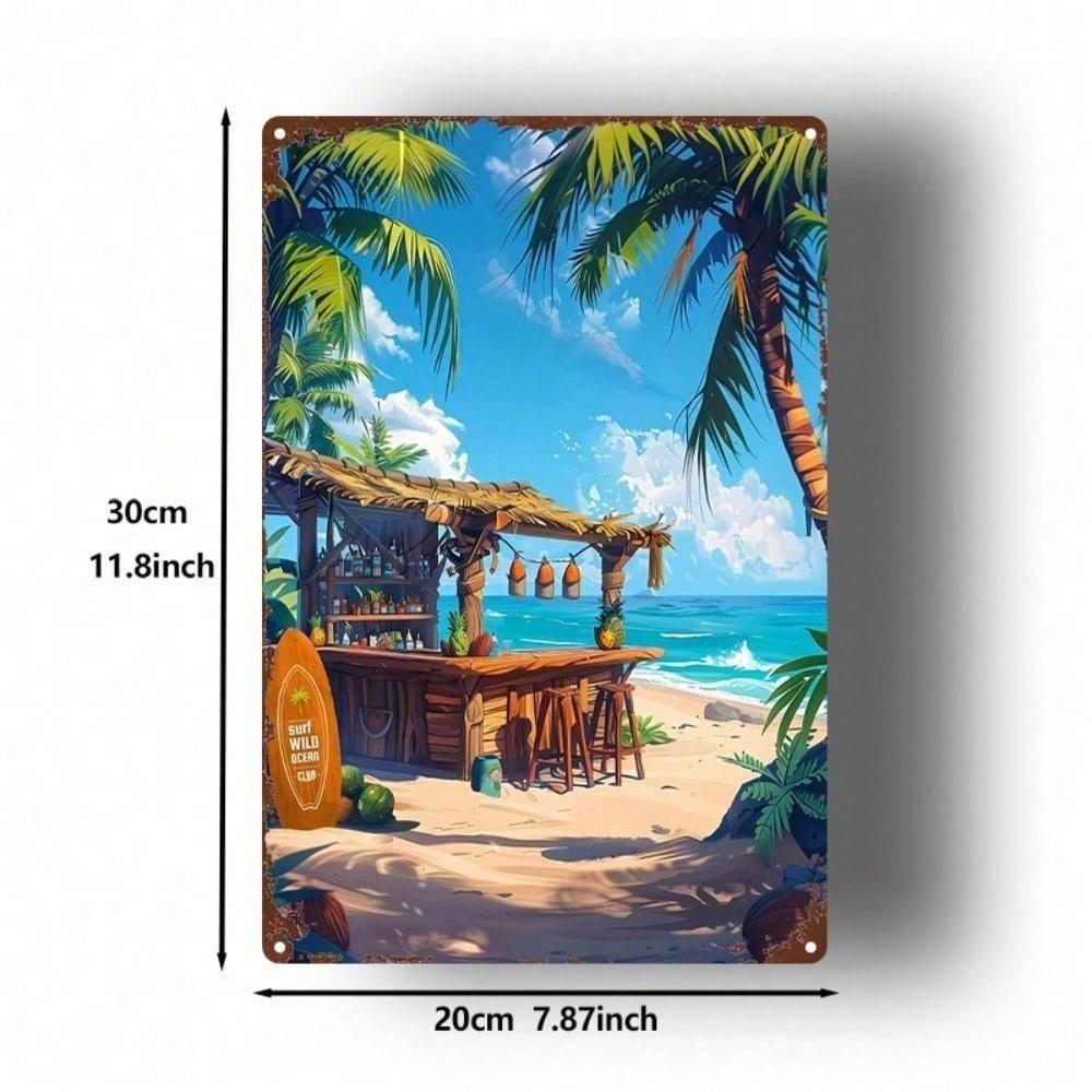 1 Stück 2D Flaches Metallschild Tropischer Surf Strandbar Wandkunst Vintage Ozean Thema Haus Garten Hütte Badezimmer Dekor 8x12 Zoll Raum