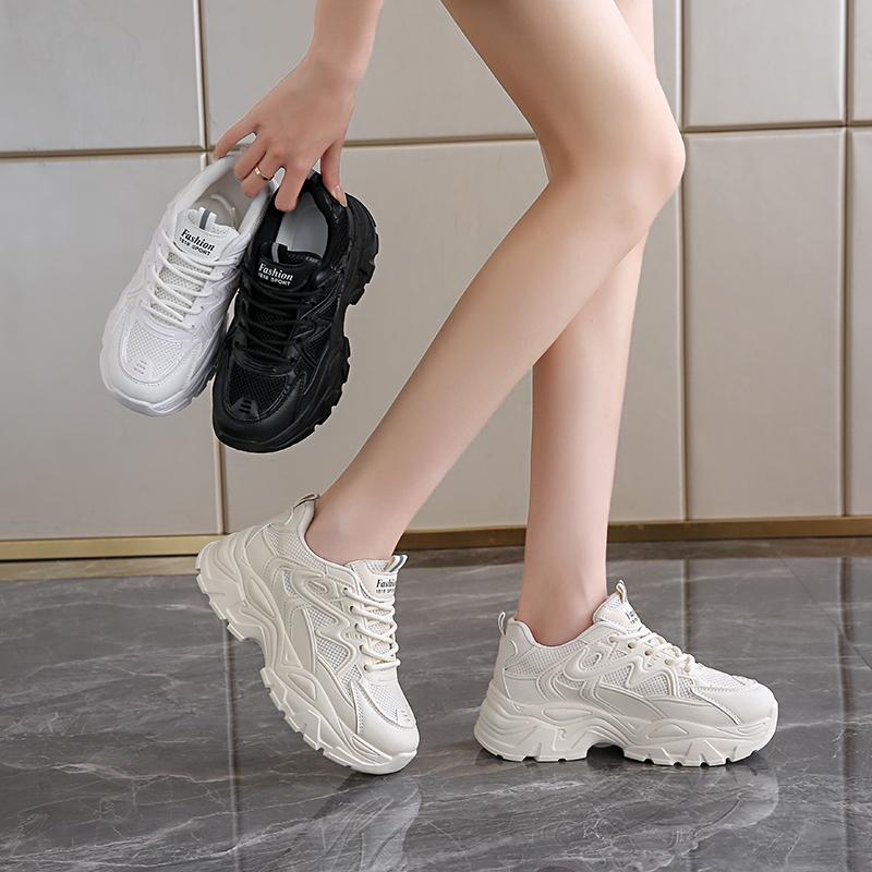 Fashion Summer Women's Fashionable Sneakers - Small White Casual Breathable Mesh Rubber Surface Versatile Elasticity Sports Shoes Are