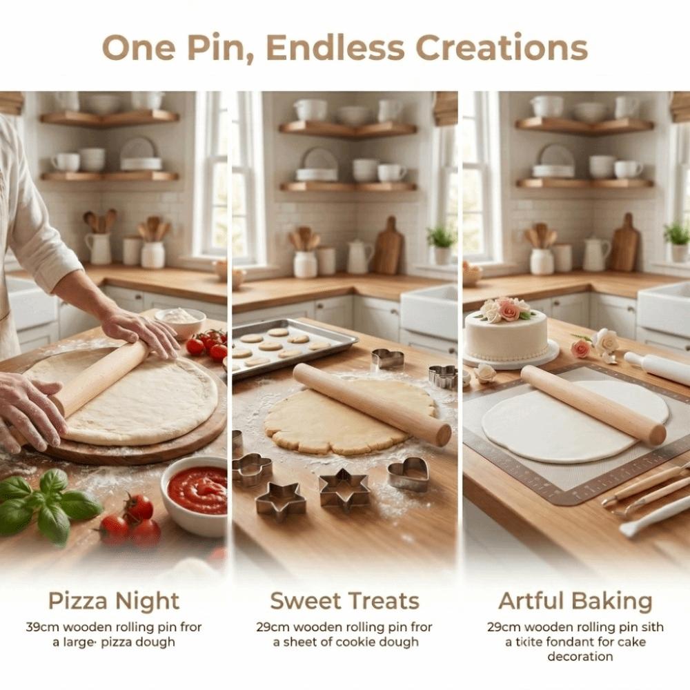 Beech Wood Wooden Rolling Pin Solid Wood Smooth Surface Dough Roller Cylindrical Body Rounded Ends Pizza Rolling Pin