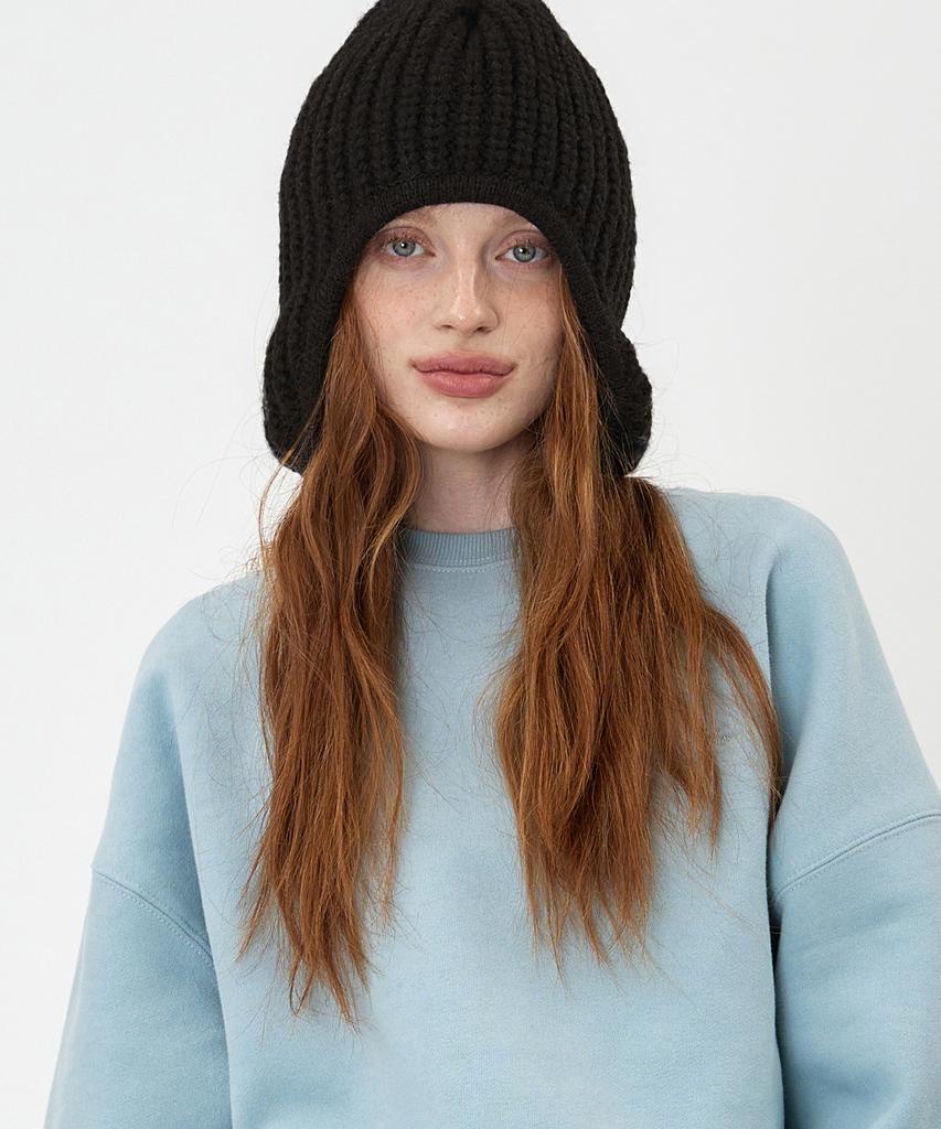 THE-ABON Snow Earflap Knit Charcoal