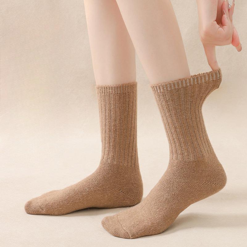 Wool Socks, Women's Mid-calf Socks, Autumn and Winter Thickened and Fleece Warm Cashmere Long Socks, Deodorizing Pile Socks