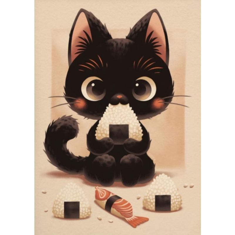 Vintage Japanese Cat Eat Ramen Sushi Maneki Neko Poster Kitchen Wall Art Apanese Cat Neko Wall Decor Canvas Painting Restaurant