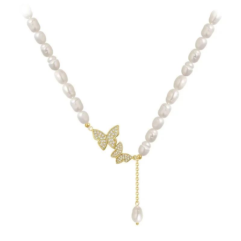 Fashion Women Vintage Butterfly Pearl Necklace Women's Pendant Collar Chain Neckchain Party Accessories
