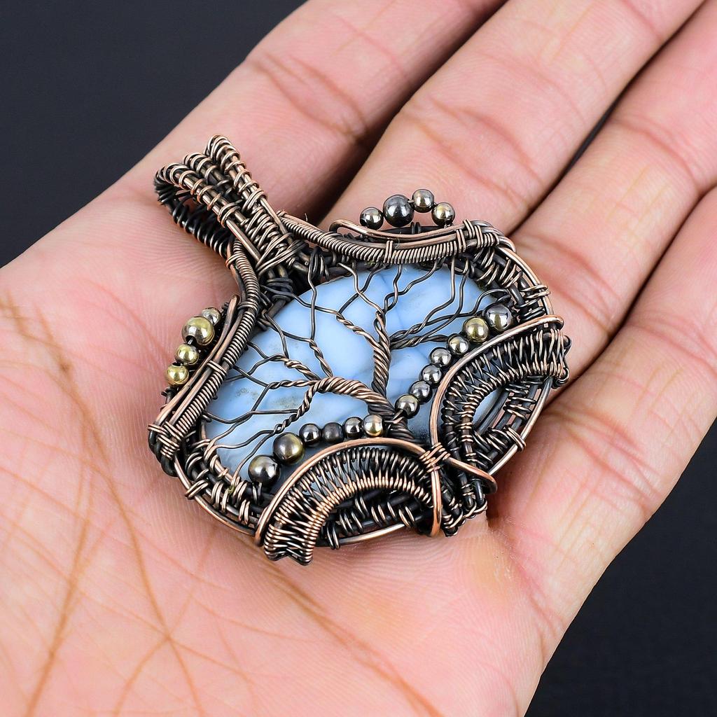 Owyhee Opal Pendant, 999 Copper Wire Wrapped Jewelry, Gemstone Pendant, Gift For Her Handmade Dainty Jewelry