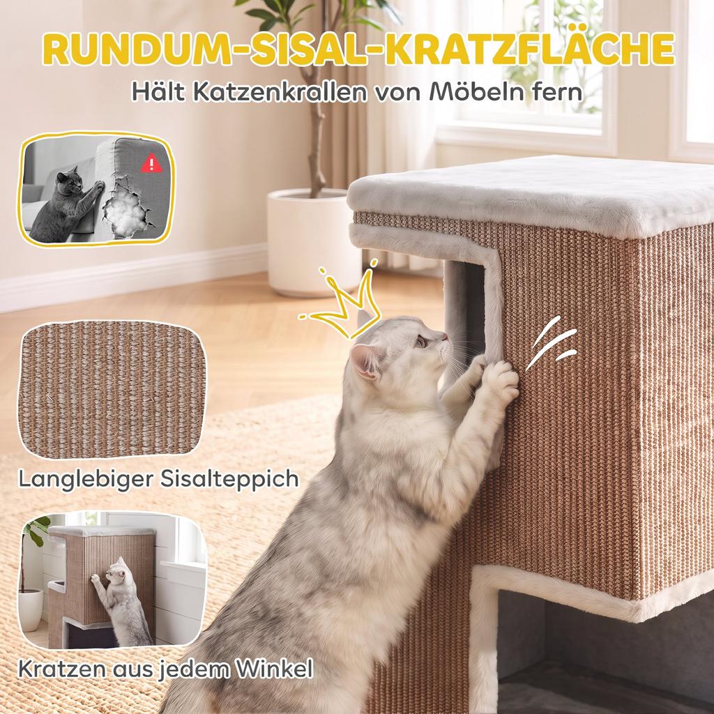 3-Tier Indoor Cat Barrel, Semi-Enclosed Cat Cave with Scratching Surfaces All Around, 2 Cat Caves