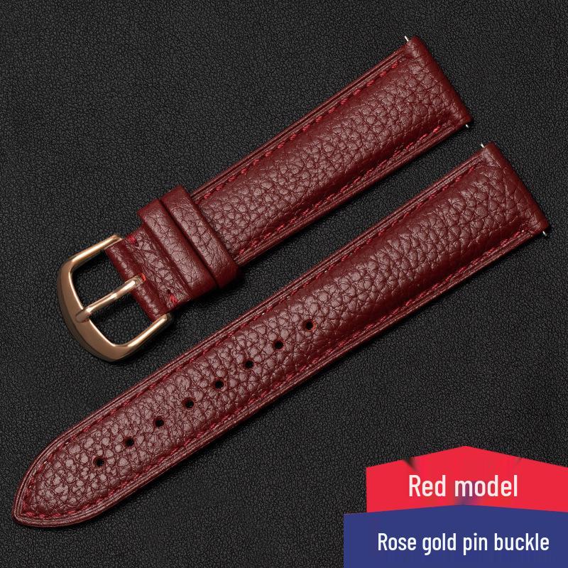 Lychee Pattern Genuine Leather Watch Strap - Soft, Breathable, Quick Release, Double-Sided Cowhide for Men & Women
