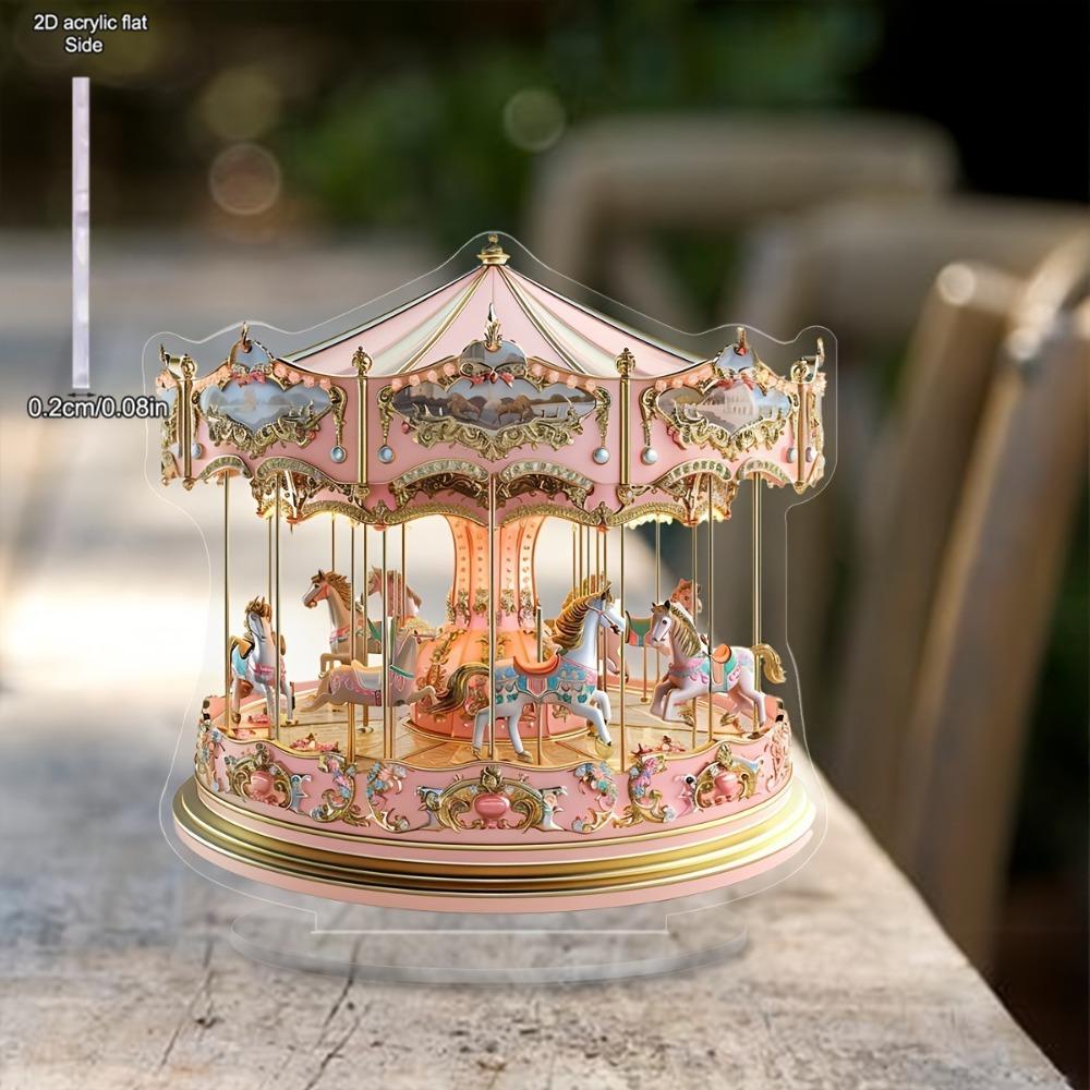2D Flat Acrylic Dreamy Carousel Decoration, Indoor and Outdoor Decoration - No Battery/electricity Required, Free Day Decoration, Shop Decoration,