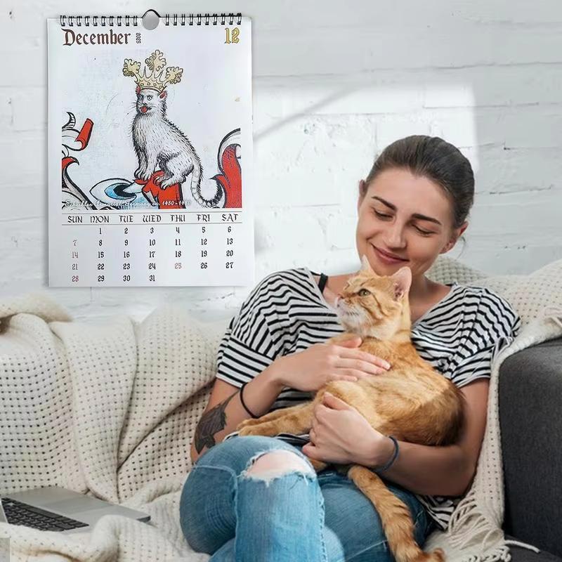2026 Weird Medieval Cat Calendar Cat Illustration Calendar Weird Cat Themed Calendar 12-Month Calendar Home Decor Calendar