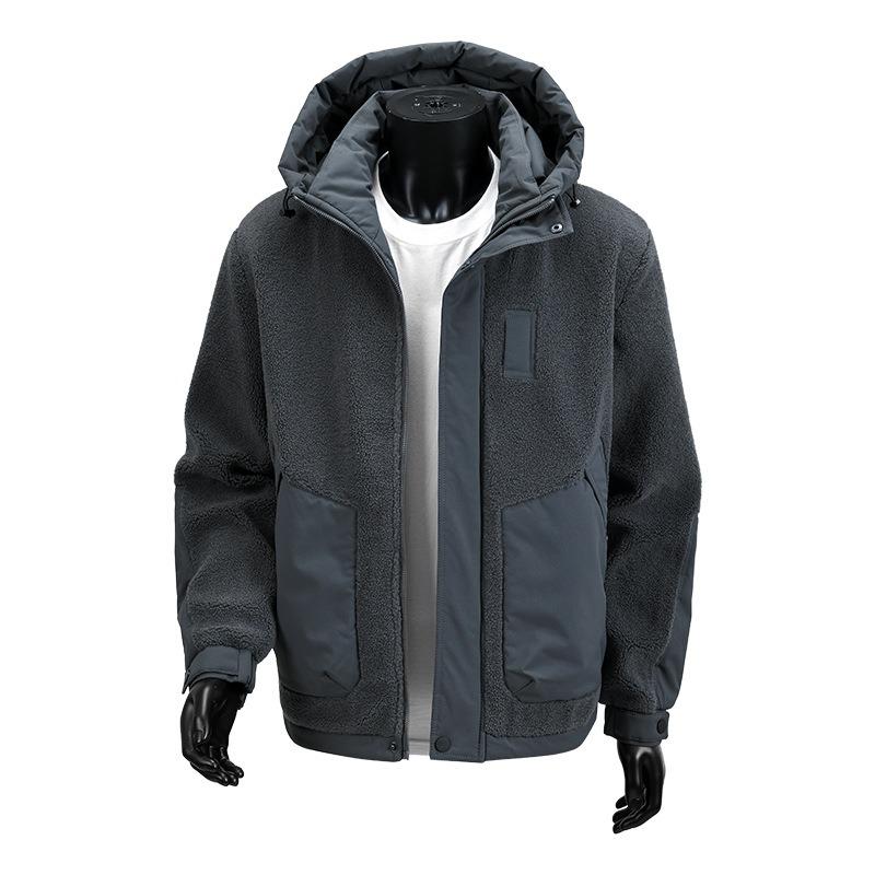 

European size lamb wool cotton-padded clothes men s winter loose trendy brand cotton-padded clothes hooded jacket cotton-padded jacket men 3XL (European code)