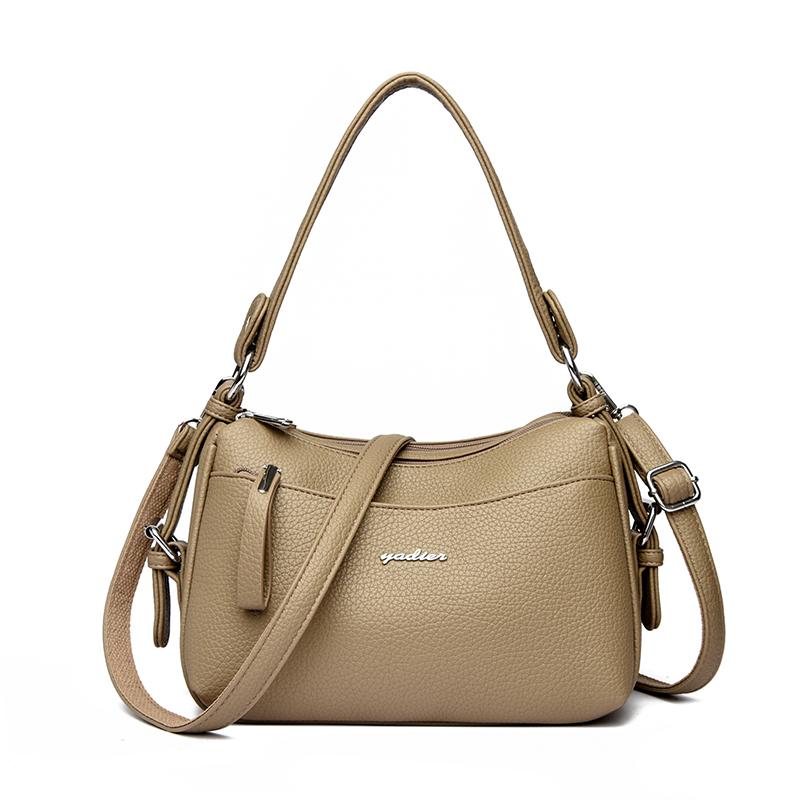 Daily Commuting Two Layers Casual Tote Hand Bags Quality Oil Pu Leather Shoulder Crossbody Bags for Women Mother's Handbags