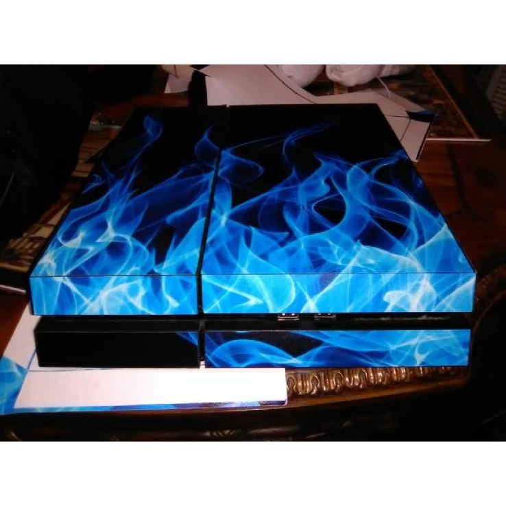 Ps4 Slim Stickers Full Body Vinyl Skin Decal Cover for PlayStation 4 Console Controllers (with 4pcs Led Lightbar Stickers) (Blue fire) (PS4 Console
