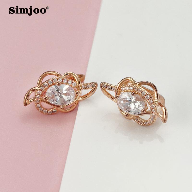 SIMJOO Zircon Earrings for Ladies Fashion Flower Crystal Jewelry