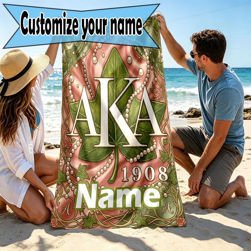 Custom Name Personalized Alpha Kappa Alpha Print Beach Towel, for Trip Camping Beach Party Home Decor, Birthday Gift for Family & Friends