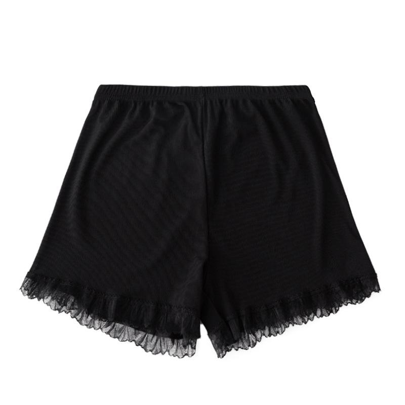 Spring-Summer Women's Ice Silk Lace Trim Leggings with Vertical Stripes and Anti-Exposure Three-Point Safety Design