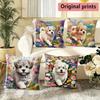 Floral Puppy Print Throw Pillow Covers Pattern Cushion Cover Suitable For Sofa Bedroom Car Pillow Cover