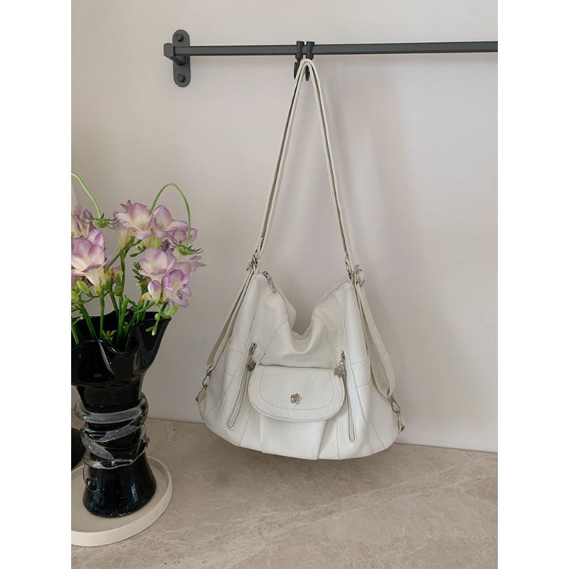 

Винтажная сумка-тоут из мягкой кожи большой вместимости с регулируемым ремешком через плечо белый